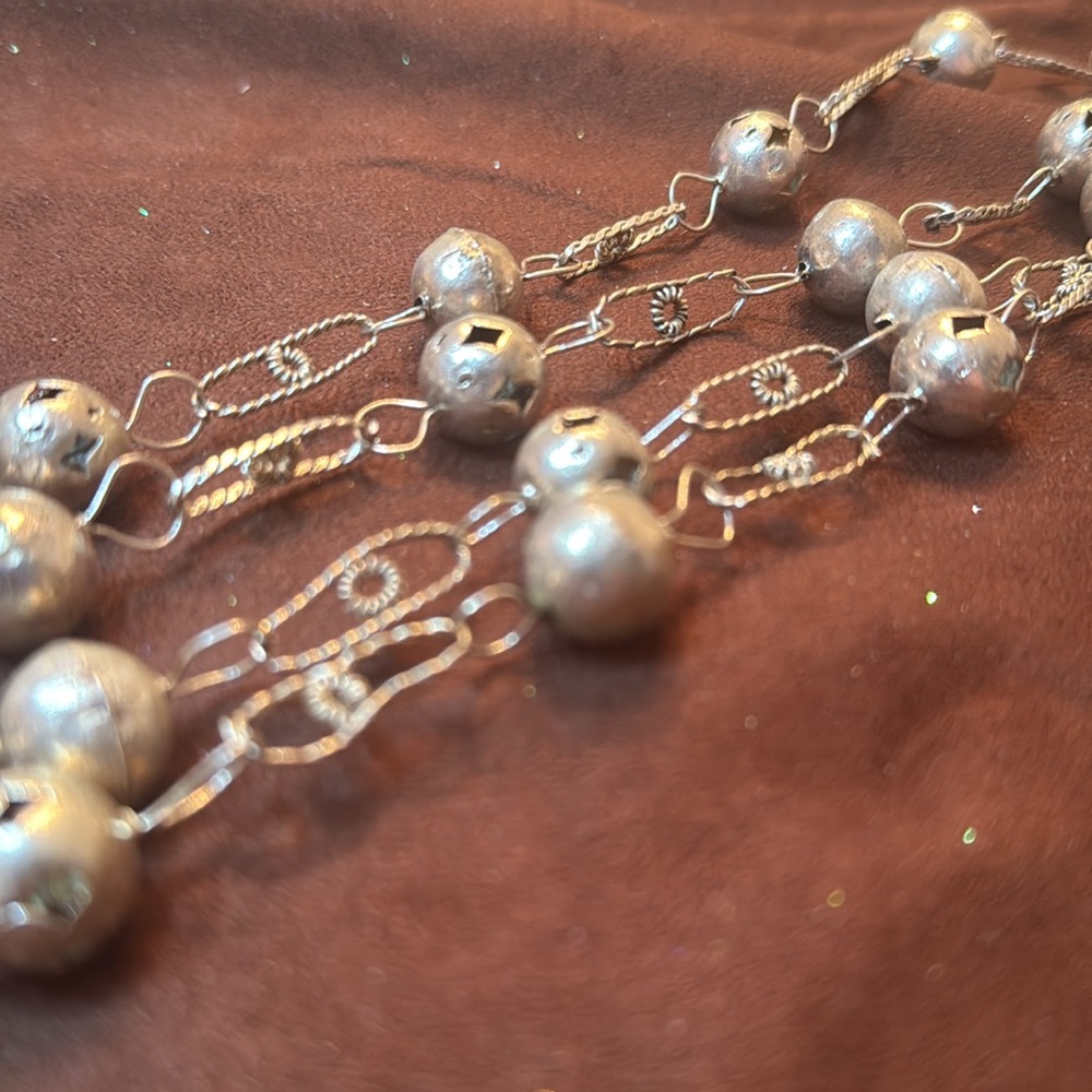 ๐โโฌ Vintage Mexican Wedding Filigree Bead Necklace, Lasso Ball Link Chain 34โ